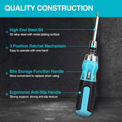 DURATECH 12-IN-1 Multi-Bit Ratcheting Screwdriver w/ Double Ended Bits