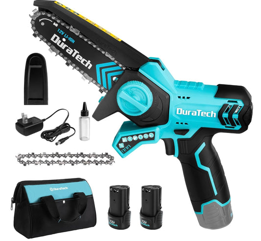 DURATECH 12V 6” Electric Cordless Chainsaw w/ 2 Batteries, 2 Chains
