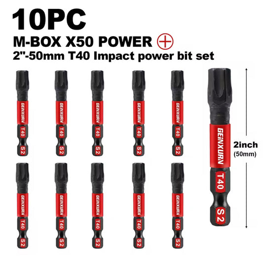 GEINXURN 10PC 2” M-BOX X50 Impact Power Bit Set - T40