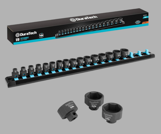 DURATECH 19PC 3/8" Drive Stubby Impact Socket Set, Metric 6-24mm, w/ Magnetic Storage Rail