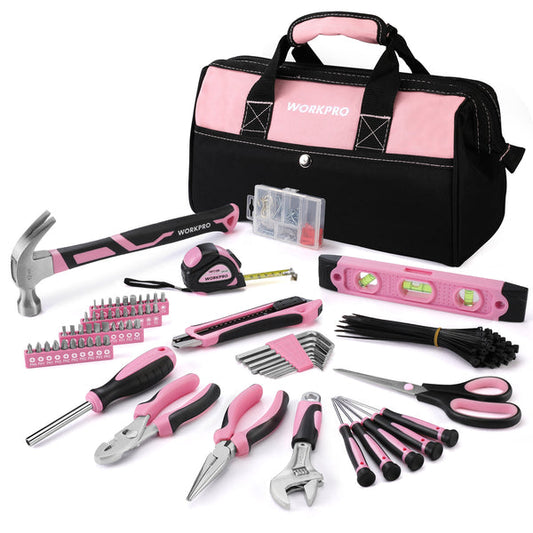 WORKPRO 263-Piece Pink Home Repairing Tool Set w/ Wide Mouth Open Storage Bag