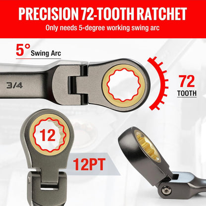 WORKPRO 8-piece Flex-Head Ratcheting Combination Wrench Set w/ Organizer Bag, SAE 5/16-3/4 in