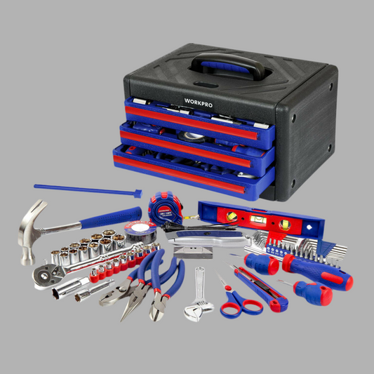 WORKPRO 125Pc Household Tool Kit w/ 3-Drawer Heavy Duty Box