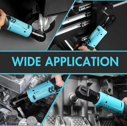 DURATECH 12V 3/8” Cordless Electric Ratchet Wrench Set w/ 2PCS 2.0Ah Li-Ion Battery, Fast Charger, 8PCS Sockets, Extension Bar, Adapter