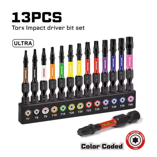 GEINXURN 13PC 2” Ultra Torx Impact Driver Bit Set w/ Organizer Sleeve