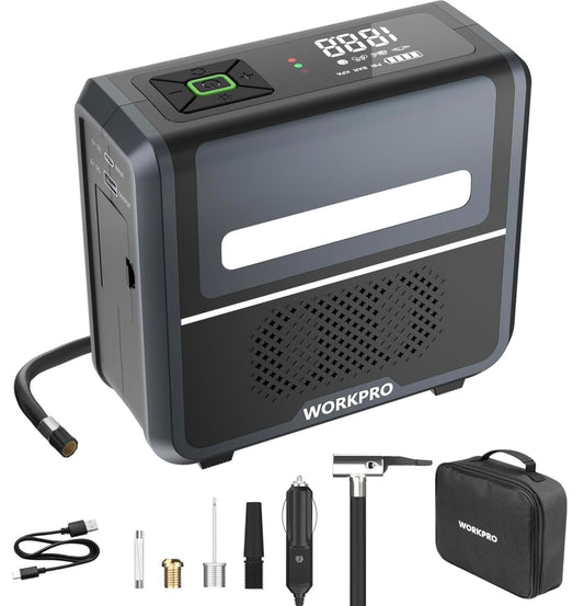 WORKPRO 12V Portable Air Compressor w/ Dual Power Supply