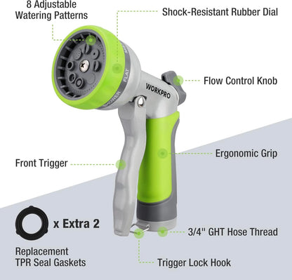WORKPRO Heavy-Duty Garden Hose Nozzle w/ 8 Adjustable Spray Patterns
