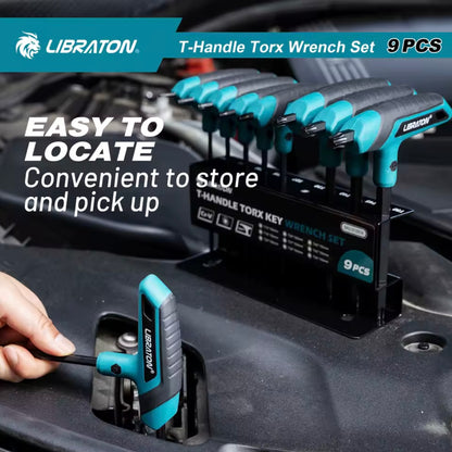 LIBRATON 9PC T-Handle Torx Wrench Set w/ Storage Rack, Two-Tip Design