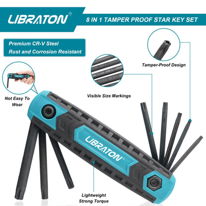 LIBRATON 8-IN-1 Tamper Proof Folding Star Key Set