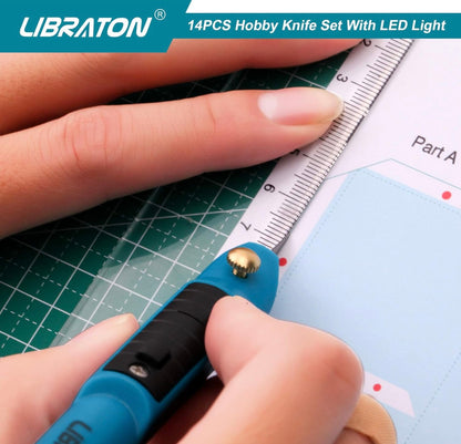 LIBRATON 14PC Hobby Knife w/ LED Light, Refill Blades