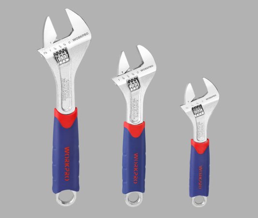 WORKPRO 3-piece Adjustable Wrench Set w/ Rubberized Anti-Slip Grips - 10”, 8”, 6”