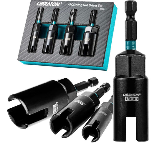 Libraton 4PC Wing Nut Drive Bit w/ EVA Storage (9, 12, 15, 18mm)
