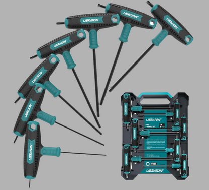 LIBRATON 7PC T Handle Wrench Set - Torx T10, T15, T20, T24, T27, T30, T40, Two-tip Design, w/ Storage Box