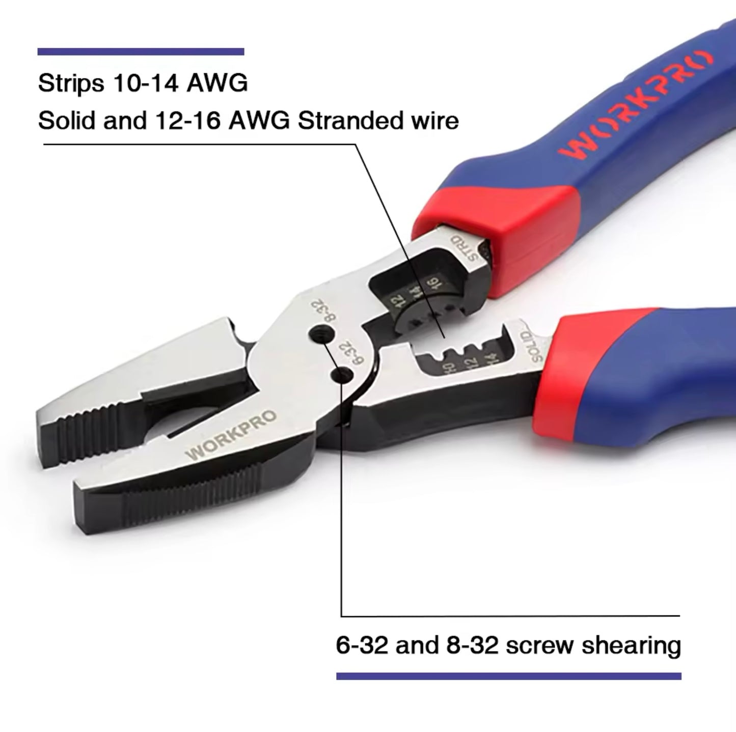 WORKPRO 8” Multi-Combination Pliers w/ Wire Cutter, Stripper, Crimper