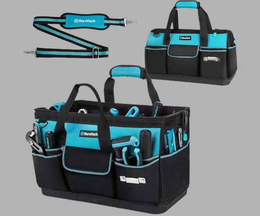 DURATECH 18” Large Tool Bag w/ 19 Pockets, Waterproof Hard Bottom