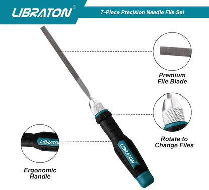 LIBRATON 7PC Interchangeable Needle File Set w/ Handle