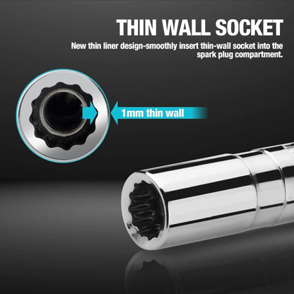DURATECH 2PCS 5/8" Swivel Magnetic Spark Plug Socket Set, 3/8" Drive, 11" and 6"