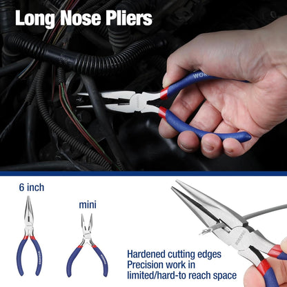 WORKPRO 7Pc Pliers Set w/ Groove Joint, Long Nose, Slip Joint, Linesman, and Diagonal Pliers