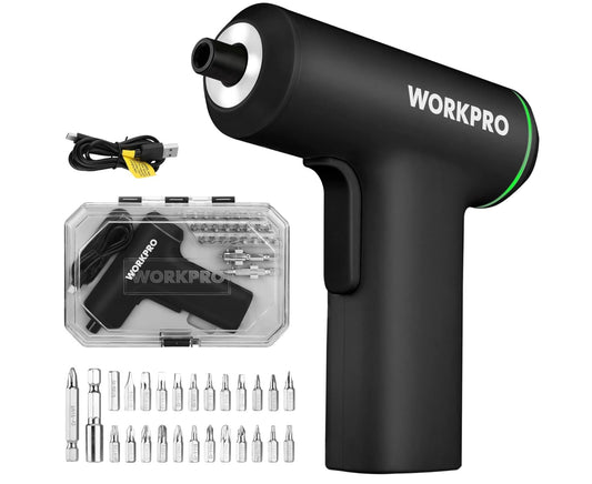 WORKPRO 28PC 4V Electric Cordless Screwdriver Set w/ LED Light