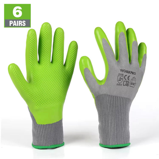 WORKPRO 6 Pairs of Polyester Eco-Latex Coated Garden Gloves