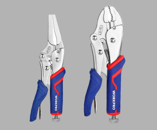 WORKPRO 2-Piece Quick Release Locking Pliers Set, 7” Curved Jaw and 6.5” Long Nose