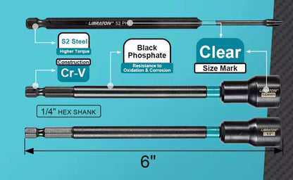 LIBRATON 8PC Long Magnetic Nut Driver Set - SAE