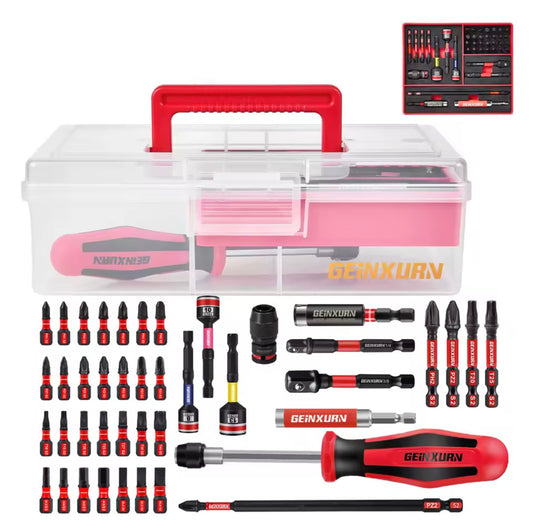 GEINXURN 42PC Impact Bit Set w/ Socket Adapters, Nut Drivers, Screwdriver Handle, Bit Holders