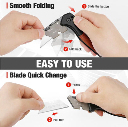 WORKPRO Folding Utility Knife w/ Wood Handle + Axis Lock