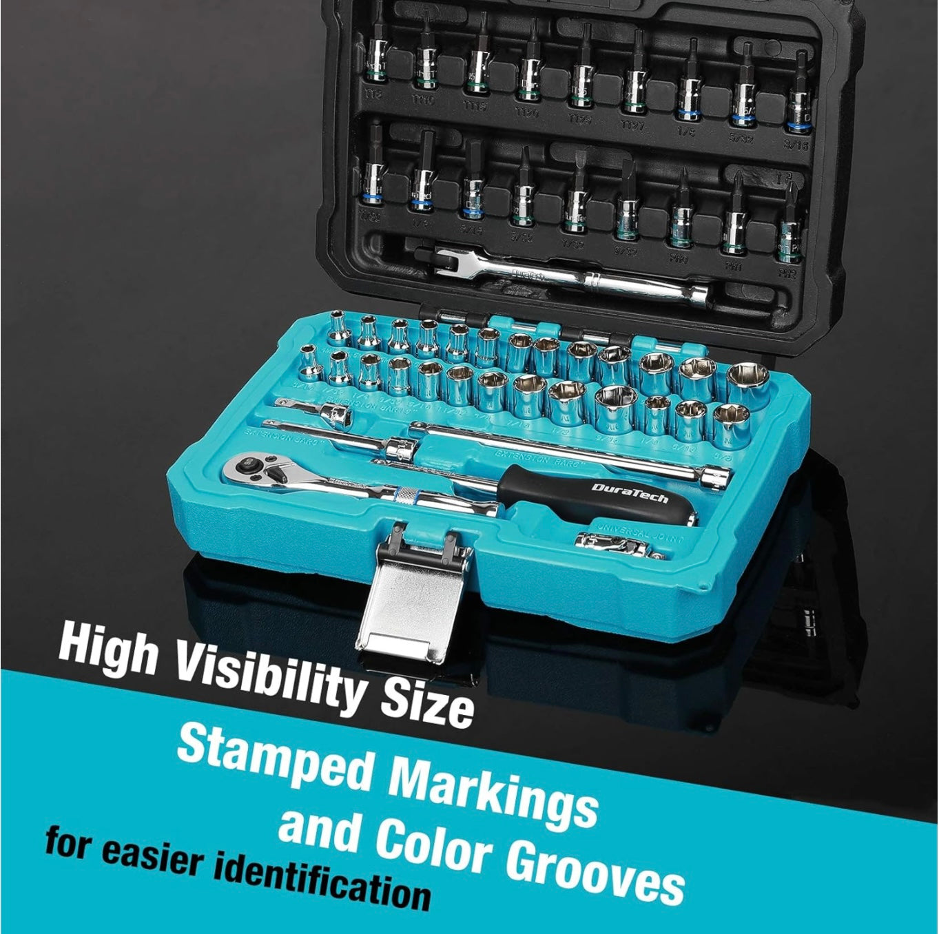 DURATECH 51PC 1/4" Drive SAE & Metric Socket Set, Bit Sockets, Ratchet, Universal Joint