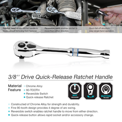 DURATECH 3/8” Drive 90 Tooth Quick-Release Ratchet Wrench