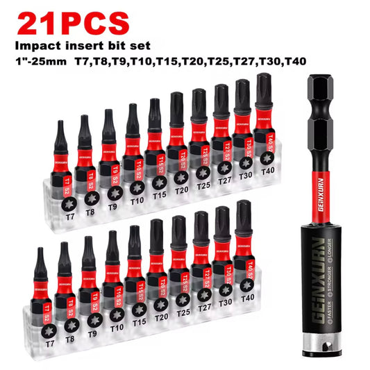 GEINXURN 21PC 1” Torx Impact Driver Bit Set w/ 3” Bit Holder Extension