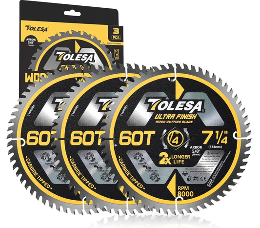 TOLESA 3PC 7.25” Circular Saw Blade 60 Teeth with 5/8" Arbor, ATB Carbide Teeth