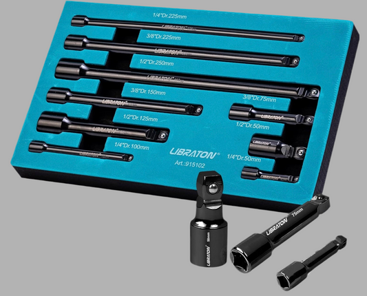 Libraton Wobble Socket Extension Set w/ EVA Storage Tray - 1/4”, 3/8”, 1/2”