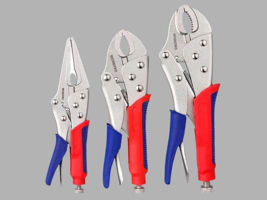 WORKPRO 3-piece Locking Pliers Set, 10-inch Curved Jaw, 7-inch Curved Jaw and 6-1/2-inch Straight Jaw