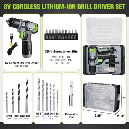 WORKPRO 8V Cordless Power Drill Set w/ Bit Set - 3/8" Keyless Chuck