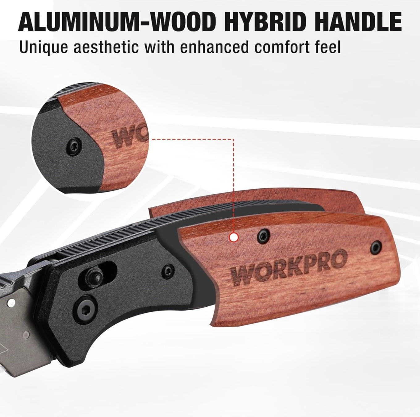 WORKPRO Folding Utility Knife w/ Wood Handle + Axis Lock