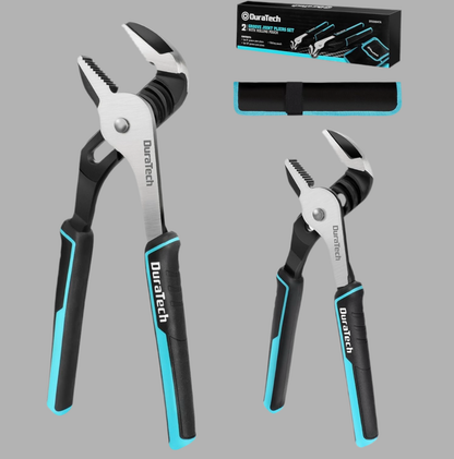 DURATECH 2PC 8” + 10” Adjustable Groove Joint Pliers Set with Rolling Pouch