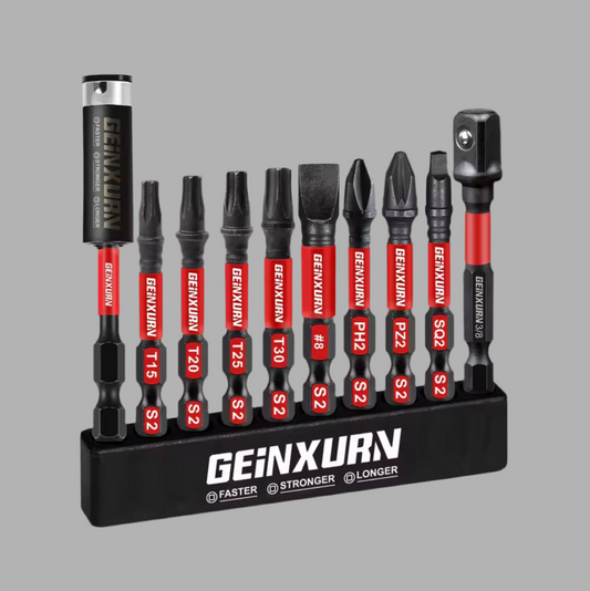 GEINXURN 10PC Impact X50 Power Driver Bit Set w/ Extension, Socket Adapter