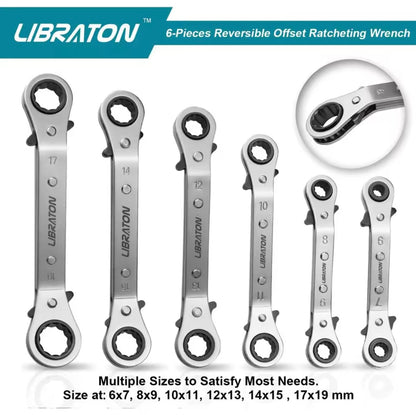 LIBRATON 6PC Reversible Offset Wrench Set - Metric w/ Storage Organizer Box