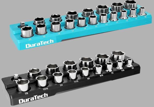 DURATECH 2PC SAE & Metric 1/2” Drive Magnetic Socket Organizer Set, Hold 35 Pieces Standard Size Sockets (Sockets Not Included)