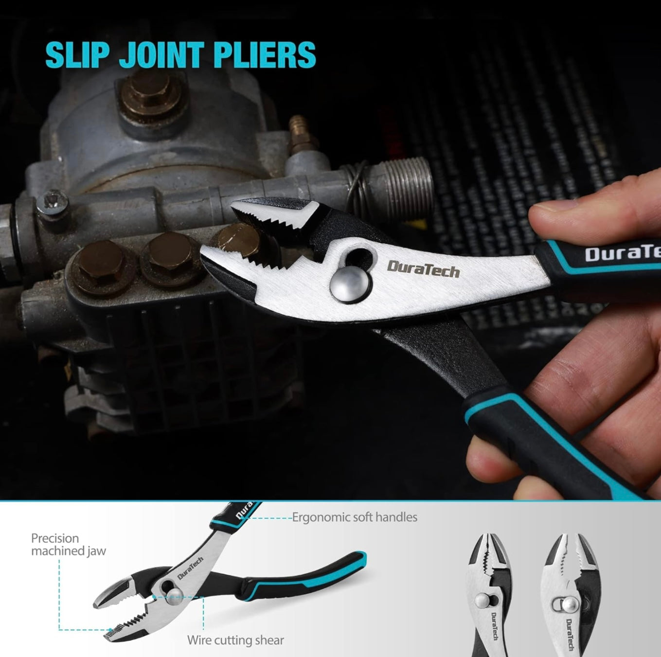 DURATECH 3PC Plier Set, Includes 8” Needle Nose Pliers, 8” Slip Joint Pliers and 7” Diagonal Pliers