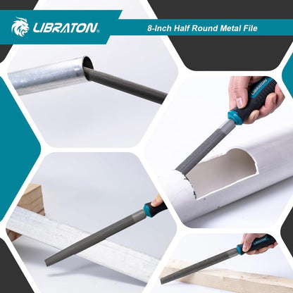 LIBRATON 8” Half Round Metal File w/ Ergonomic Handle