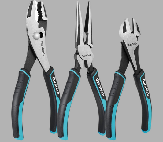 DURATECH 3PC Plier Set, Includes 8” Needle Nose Pliers, 8” Slip Joint Pliers and 7” Diagonal Pliers