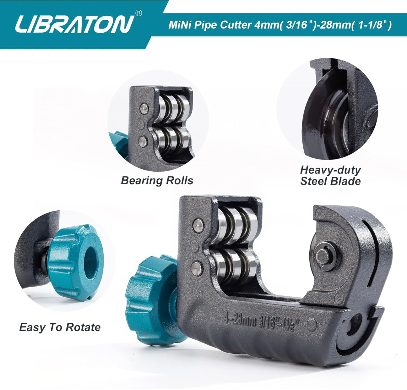 LIBRATON Mini Pipe Cutter 4mm(3/16”) - 28mm(1-1/8”)