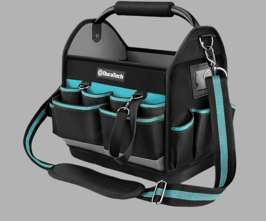 DURATECH 12” Multi-Pocket Open Top Tool Tote w/ Waterproof Hard Bottom, Rotating Handle