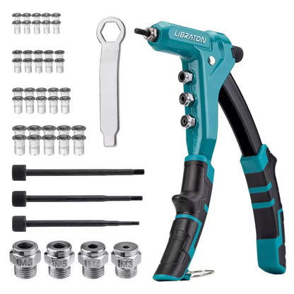 LIBRATON 9.5” One-Handed Rivet Nut Tool Set w/ 4 Interchangeable Mandrels