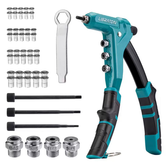 LIBRATON 9.5” One-Handed Rivet Nut Tool Set w/ 4 Interchangeable Mandrels
