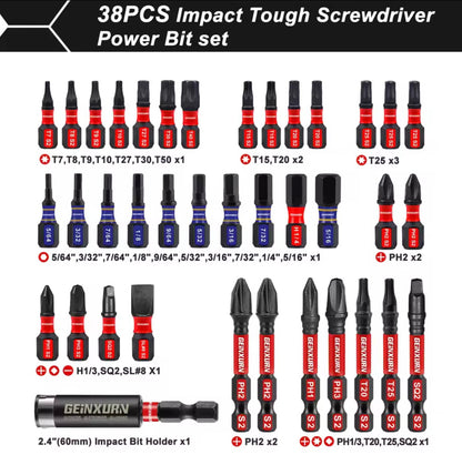 GEINXURN 38PC Impact Driver Bit Set w/ 2.4” Bit Holder Extension
