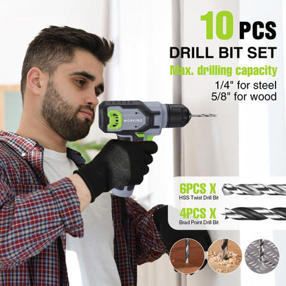 WORKPRO 8V Cordless Power Drill Set w/ Bit Set - 3/8" Keyless Chuck