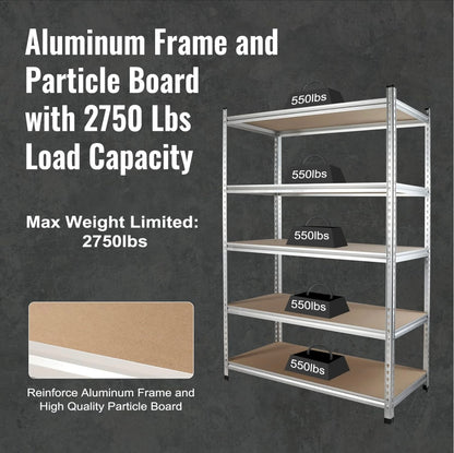 WORKPRO 5-Tier Adjustable Storage Shelving Unit, Heavy Duty Aluminum Alloy Shelves, 2750 lbs Load Capacity (Total)